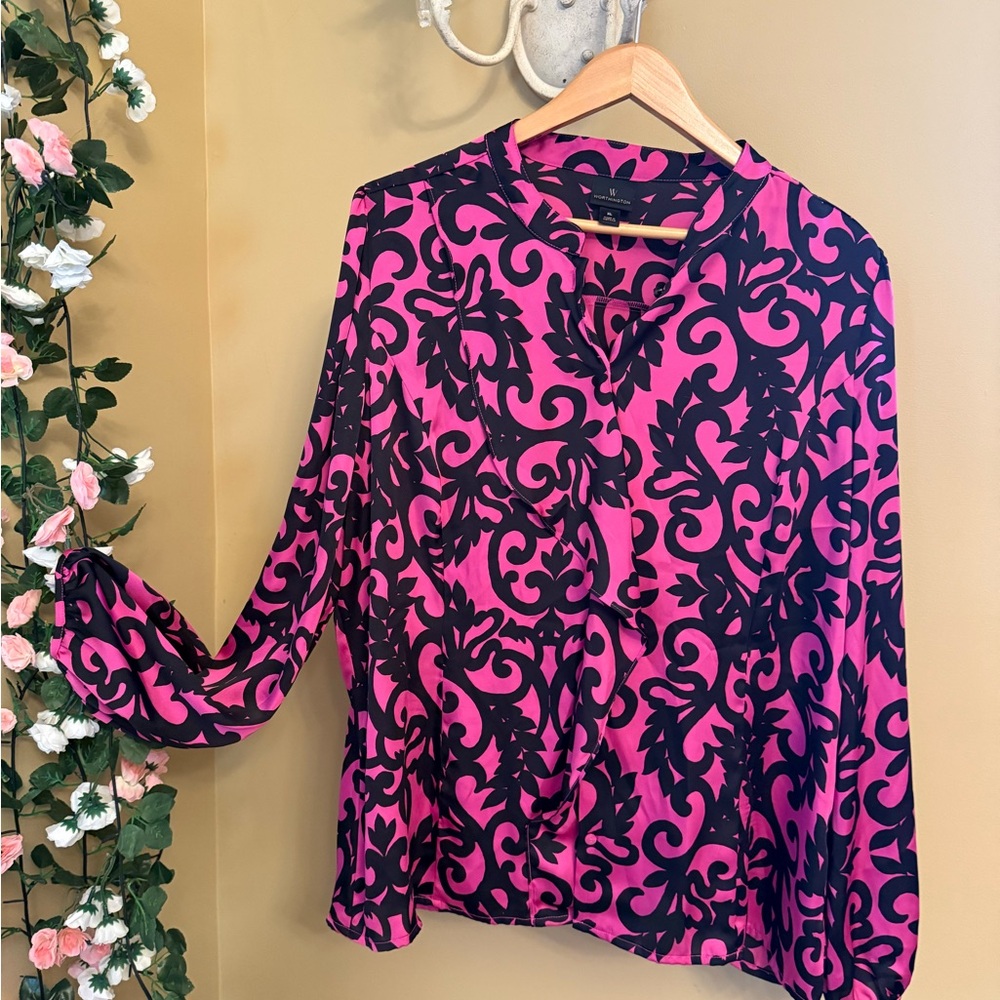 Pink and Black Patterned Women's Top long sleeve casual